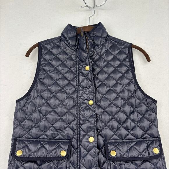 J Crew Vest Field Quilted Puffer Womens Size XXS Navy Blue Shiny Down Filled - Picture 2 of 11